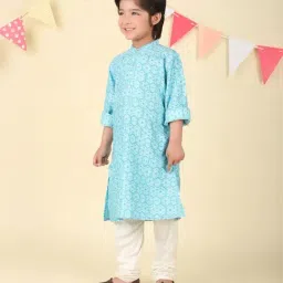 Fabindia Boys Blue Viscose Blend Hand Block Printed Long Kurta image 3