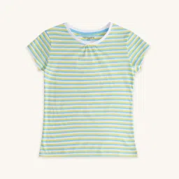 Pantaloons Junior Yellow & Blue Cotton Striped T-Shirt image 1