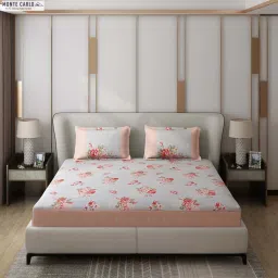 Monte Carlo Essence Grey & Red Polyester 130 TC King Bedsheet with 2 Pillow Covers image 2