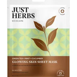 JUST HERBS Green Tea + Mint + Cucumber Glowing Skin Sheet Mask image 1