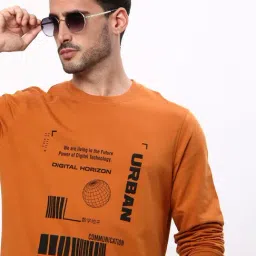 R&B Orange Cotton Regular Fit Printed Sweatshirt image 3