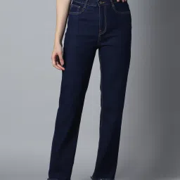 High Star Dark Blue Cotton Straight Fit Mid Rise Jeans image 1