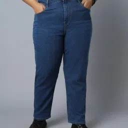 High Star Dark Blue Cotton Straight Fit Mid Rise Jeans image 1