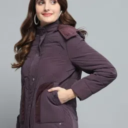 Monte Carlo Women's Burgundy Solid Detachable Hood Full Sleeve Jacket image 2