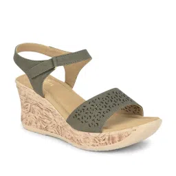 Senorita by Liberty Women's DZL-867 Olive Ankle Strap Wedges image 1
