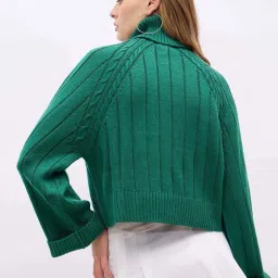 Styli Green Self Design Sweater image 2