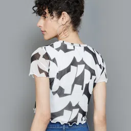 Ginger by Lifestyle White & Black Printed Crop Top image 2