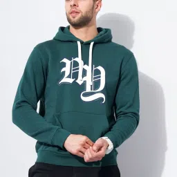 Celio Green Cotton Regular Fit Printed Hooded Sweatshirt image 1