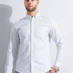 Celio Light Green Cotton Regular Fit Striped Shirt image 1