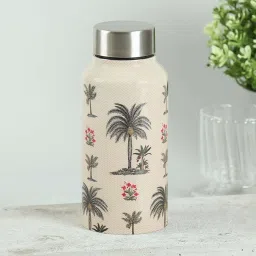 India Circus by Krsnaa Mehta Cream Steel Chevron Palms Small Water Bottle (0.55 L) image 1