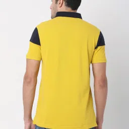 UnderJeans by Spykar Yellow & Navy Regular Fit Polo T-Shirt image 2