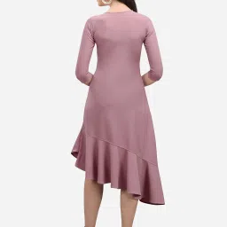 PURVAJA Mauve Knitted Slim Fit High-low Dress image 2