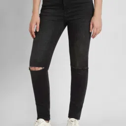 American Eagle Black Regular Fit Distressed Jeans image 1