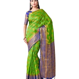 Mimosa Green Zari Work Kanjivaram Saree With Blouse image 1
