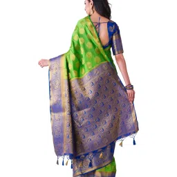 Mimosa Green Zari Work Kanjivaram Saree With Blouse image 2