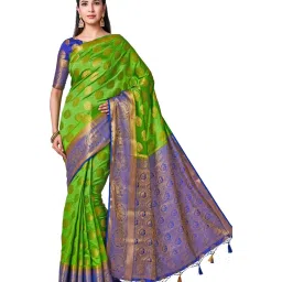 Mimosa Green Zari Work Kanjivaram Saree With Blouse image 4
