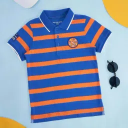 Pantaloons Junior Boys Cobalt Blue & Orange Cotton Striped Polo T-Shirt-picture-37