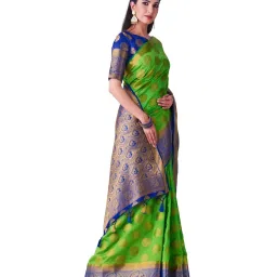 Mimosa Green Zari Work Kanjivaram Saree With Blouse image 3