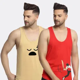 Friskers Multi Cotton Slim Fit Printed Gym Vest - Pack of 2-picture-19