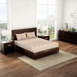 Spaces Peach Cotton 144 TC King Fitted Bedsheet With 2 Pillow Covers-picture-48