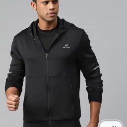ALCIS Black Slim Fit Sports Hooded Jacket image 1