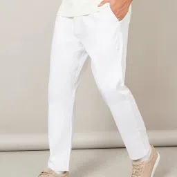 Styli White Cotton Regular Fit Trousers image 1