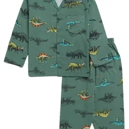 Smarty Kids Green Printed Full Sleeves Shirt with Pyjamas image 1