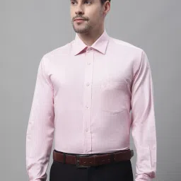 Cantabil Pink Regular Fit Striped Shirt image 1