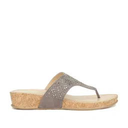 Bata Women's Grey Thong Wedges image 1