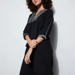 Fame Forever By Lifestyle Black Cotton Regular Fit Embroidered Top image 3