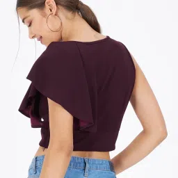 Kibo Purple Elastane Solid Tops image 2