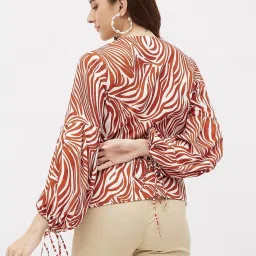 Kibo Brown Crepe Print Tops image 2
