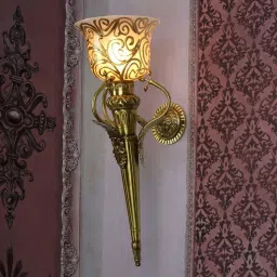 Fos Lighting Gold Brass Traditional Single Torch Mashal Wall Lamp image 1