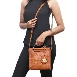Hidesign Orange Textured Medium Handbag image 1