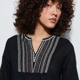 Fame Forever By Lifestyle Black Cotton Regular Fit Embroidered Top image 5