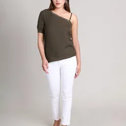 DELIS One Shoulder Puff Sleeve Monochrome Georgette Top-picture-23