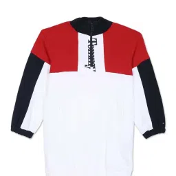 Tommy Hilfiger Kids Red & White Cotton Color Block Full Sleeves Dress image 1