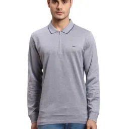 ColorPlus Blue Cotton Regular Fit Polo T-Shirt-image-25