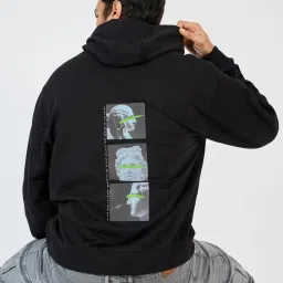 Styli Black Relaxed fit Printed Hooded Sweatshirts image 2