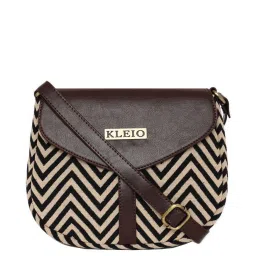 KLEIO Black & Beige Textured Medium Sling Handbag image 1