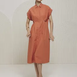 Artagai Orange Elevated Basics Pleated Shirt Dress with Concealed Placket image 1