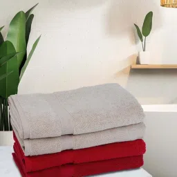 Bianca Paradiso Beige & Red 100% Cotton 500 GSM Bath Towels - Set of 4 image 1