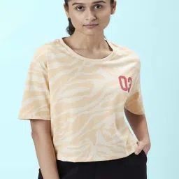 Ajile by Pantaloons Beige & White Cotton Printed Sports Top image 1