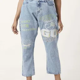 People by Pantaloons Blue Cotton Printed High Rise Jeans image 1