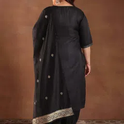 Extra Love By Libas Black Plain Kurta Salwar with Dupatta image 2