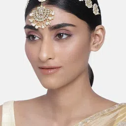 Peora Gold-Plated Kundan Pearl Studded Rajasthani Sheeshpatti image 2