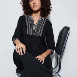 Fame Forever By Lifestyle Black Cotton Regular Fit Embroidered Top-picture-27