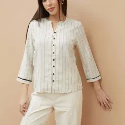 Fame Forever By Lifestyle Off White Cotton Regular Fit Striped Top-picture-39