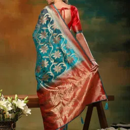 Saree Mall Blue Woven Saree With Unstitched Blouse image 2