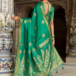 Saree Mall Green Woven Saree With Unstitched Blouse image 2